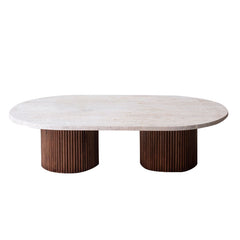HONORÉ Table basse en bois et travertin - Kasbah Design
